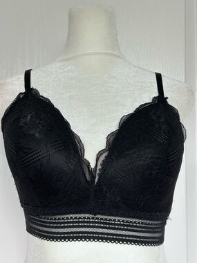 Black Floral Lace Longline Push-Up Bralette Coquette Bra Women Intimates